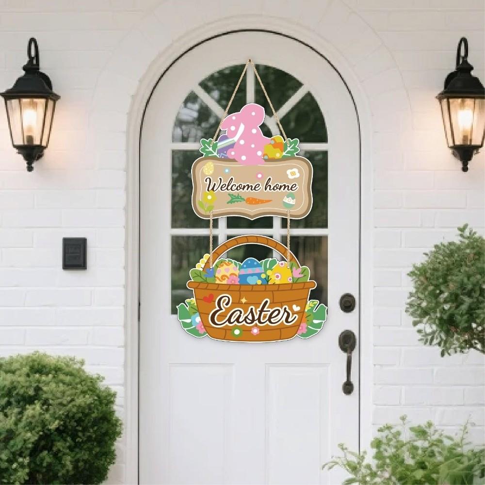 Colorful Easter Welcome Sign Cartoon Easter Hanging Ornament Bunny Egg Decor  Front Door