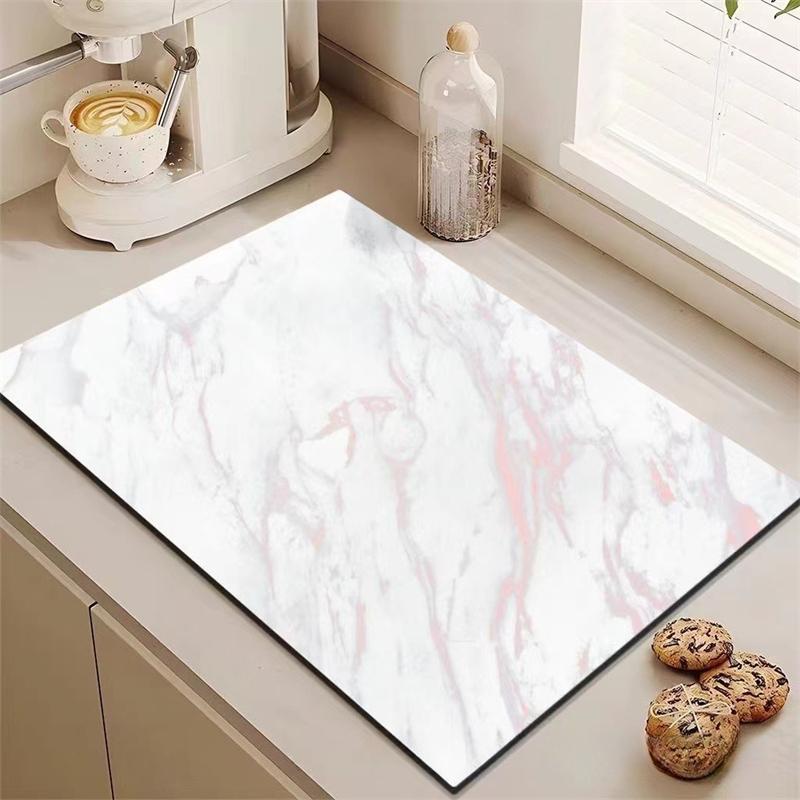 Marble Pattern Printed Kitchen Countertop Drain Pad Anti-Scald Heat-Resistant Dish Drying Pad Home Drying Coffee Tableware Mat