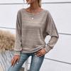 Women's Round Neck Long Sleeve Knit Sweater Loose Fit Casual Fashion Pullover Top