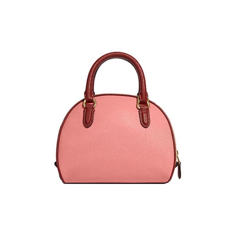 Coach Sydney 21 Color Block Letter Logo Split Calf Leather Shoulder Crossbody Tote Regular Women's Mixed Candy Pink