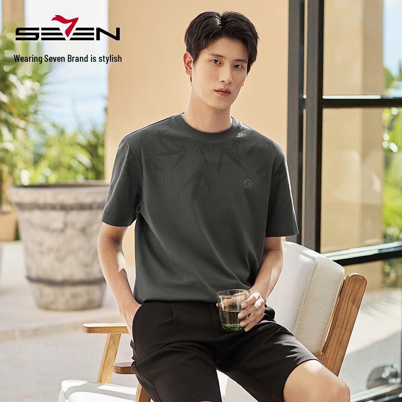 SEVEN Men's Jacquard Round Neck Short Sleeve T-Shirt