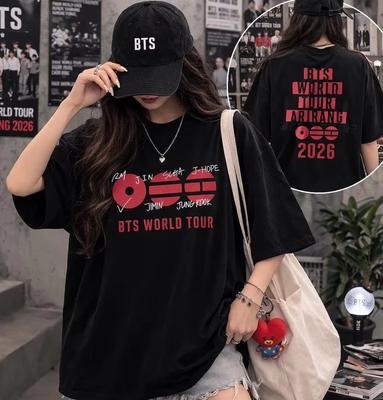 BTS 2026 World Tour Arirang Album Graphics Unisex Cotton Tshirt, Korean Kpop Boy Band Men's Women's Retro Y2k Fashion Shirt