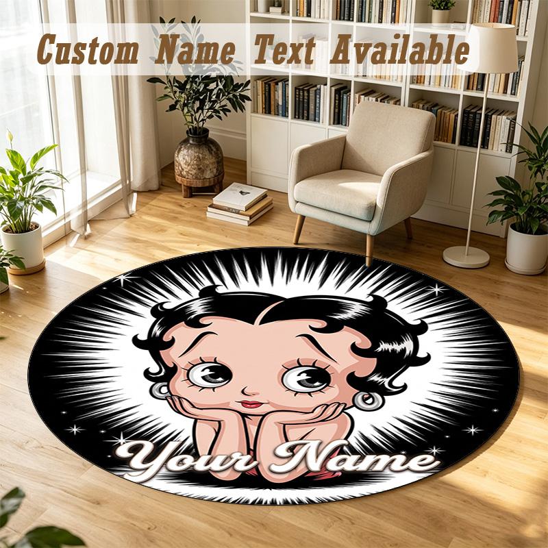Betty Boop Personalized Round Rug Support Custom Name, Soft Home Decor Mat