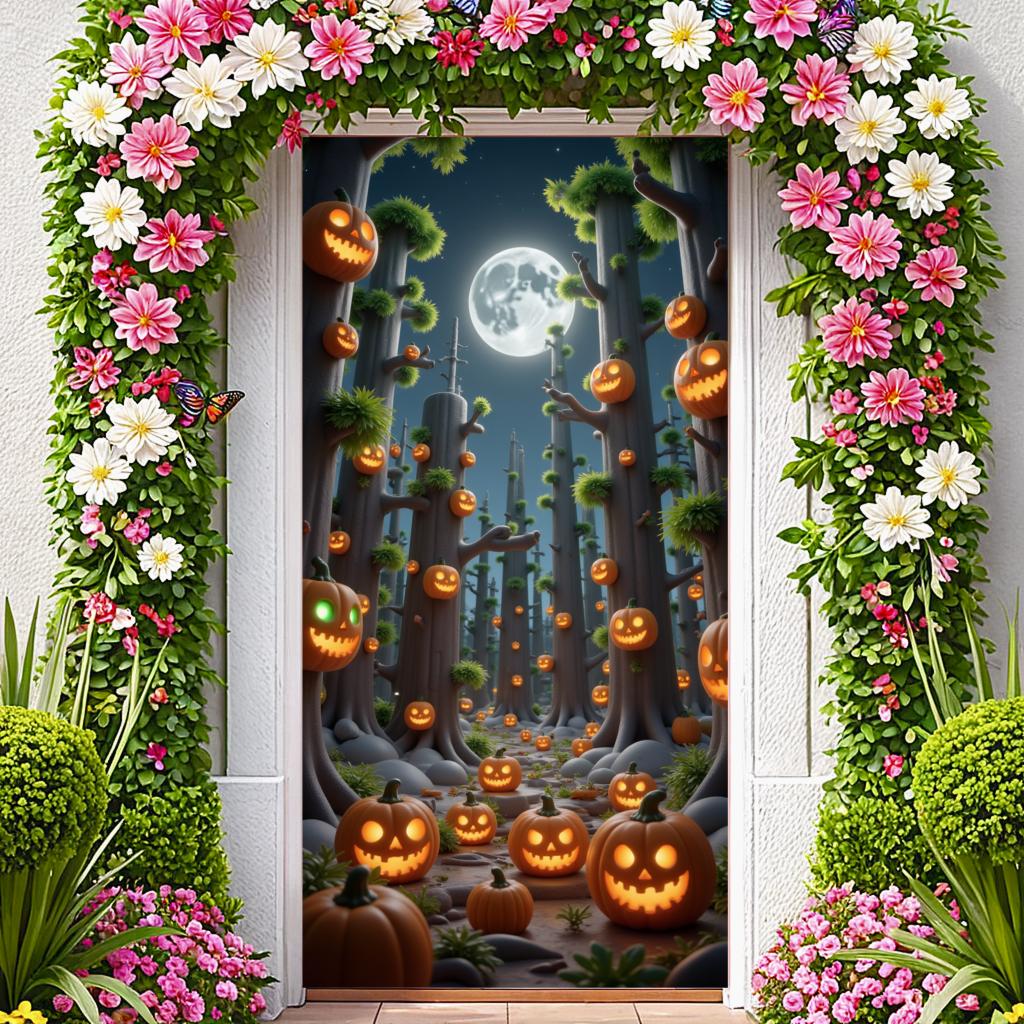 Jack O Lantern Banner Starry Sky Forest Theme Banner Pumpkin Banner Halloween Theme Spooky Decoration For Autumn Celebration