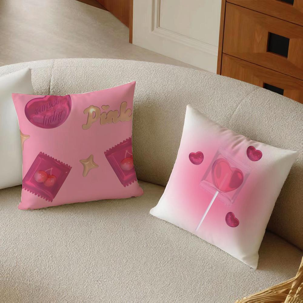 Art Sweet Sweet Pink Candy Cushion Cover Daily Washable Linen Pillowcase Soft For Sofa Bed Home Room Decor