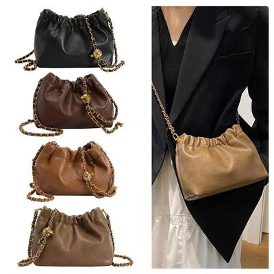 Women's Crossbody Tote Bag PU Leather Hobo Bag Fashionable Retro Bucket Bag Korean High-End Chain Crossbody Bag