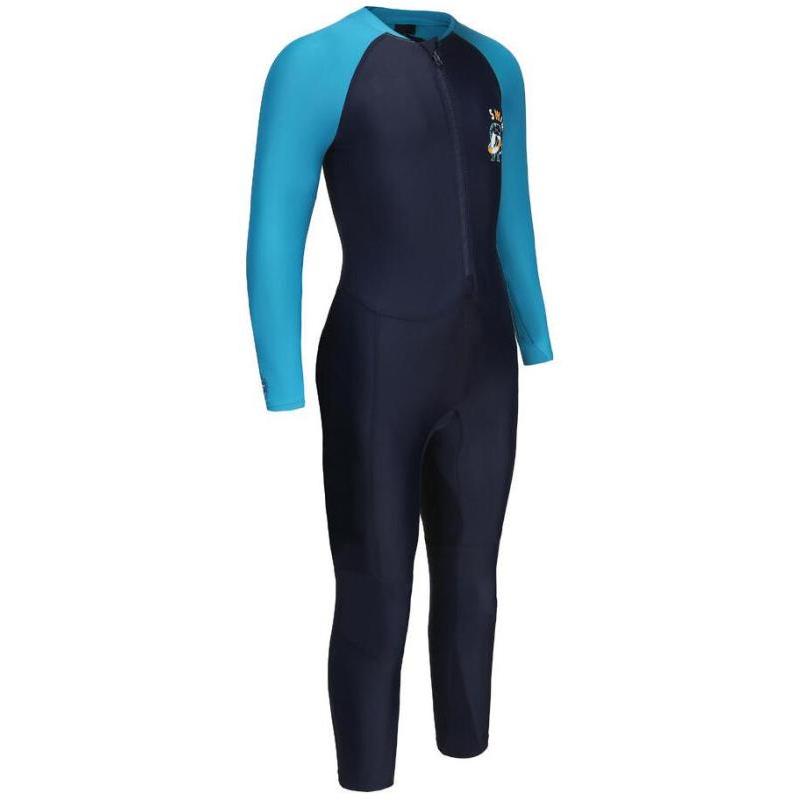 

DECATHLON UV Combiswim 100 Panelled Stand Collar Long Sleeve Kids Swimsuit Peacock Blue Kids 123