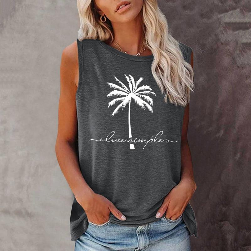 

Seeyoushy Coconut Printing New Summer Fashion Harajuku Style Crew-neck Women s T-shirt Sleeveless T-shirt Camisetas Blouse S