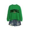 Womens Casual Round Neck Long Sleeve Cotton Sweatshirt With Football Mom Print - Loose Fit Plus Size S-XXL