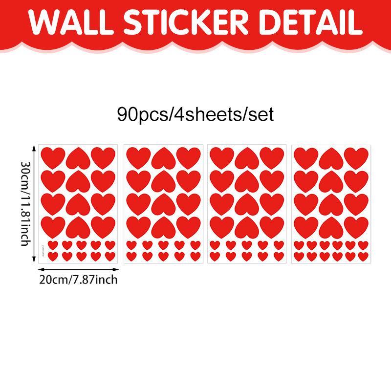 Red heart-shaped Wall Decor Wall Sticker PVC Love Valentine's Day Atmosphere Wedding Party Window Sticker Self-adhesive Stickers