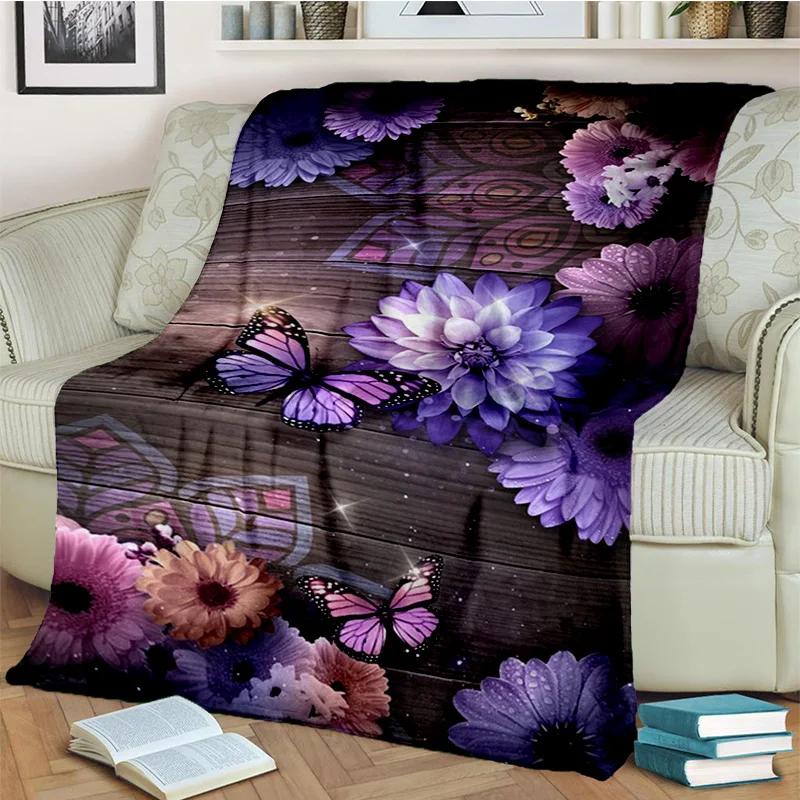Cartoon Dream Butterfly Flower Blanket,Soft Throw Blanket for Home Bedroom Bed Sofa Picnic Travel Office Rest Nap Cover Blanket