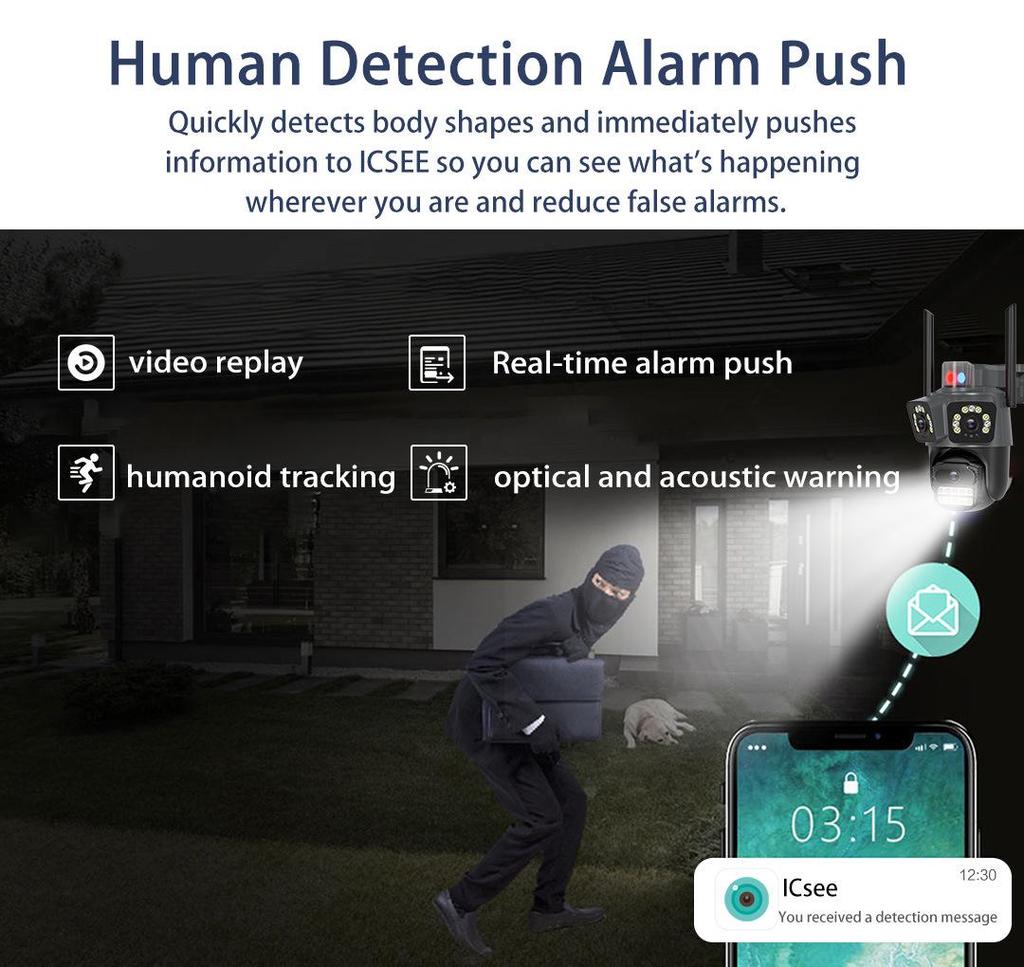 Wireless PTZ Camera with Triple Lens & Screen for Home Network Monitoring