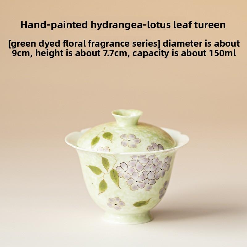 Hand-painted Hydrangea Gaiwan Vintage Tea Tureen Tea Bowl with Lid Kit Tea Maker Cover Bowl Tea Ceremony Accessories Ornaments