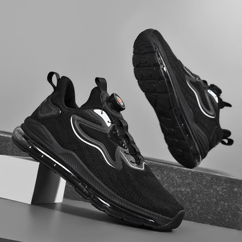 Rotating Button Mesh Sneakers for Men in Summer Youth Full-Length Air Cushion Shock-Absorbing Running Shoes