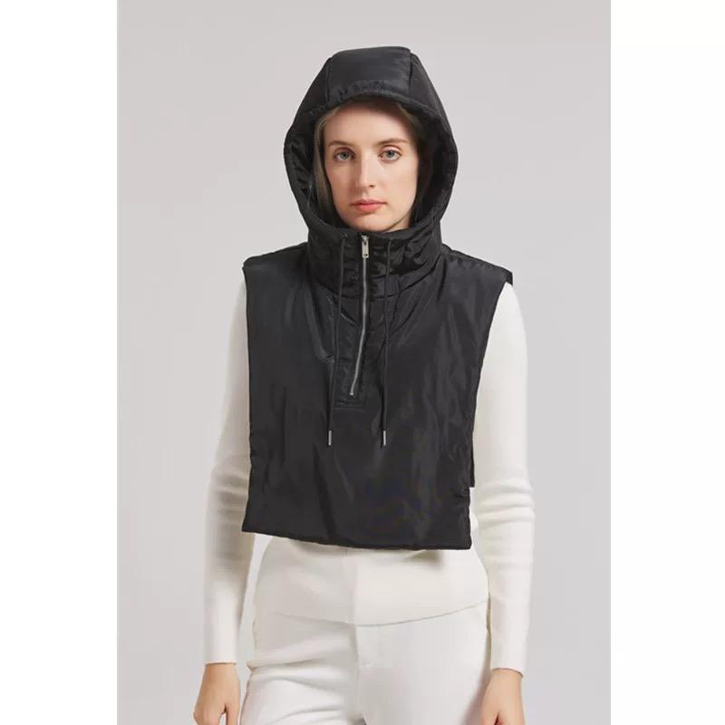 Solid Color Shawl Integrated Hats Women's Winter Warm Cold-proof Down Cotton Hats Shawl Capes Cold-proof  Zipper Hats