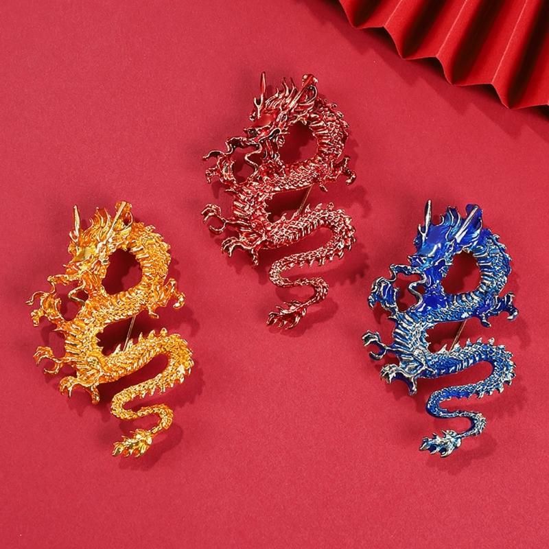 Ethnic Chinese Style Badge Pin Fashionable Lapel Pin Dragon Shape Brooch Traditional Chinese Culture Jewelry Accessory