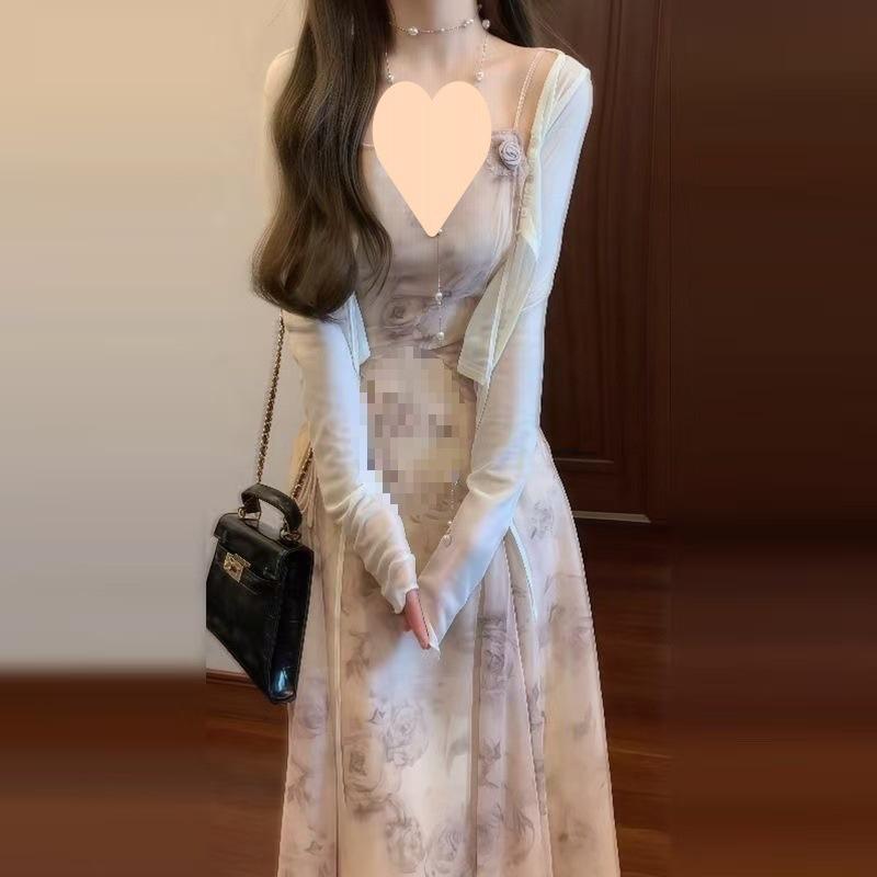 New Products, Coffee Break French Floral Suspender Dress, Children's Spring New Models, Small People Wear Spring Temperament