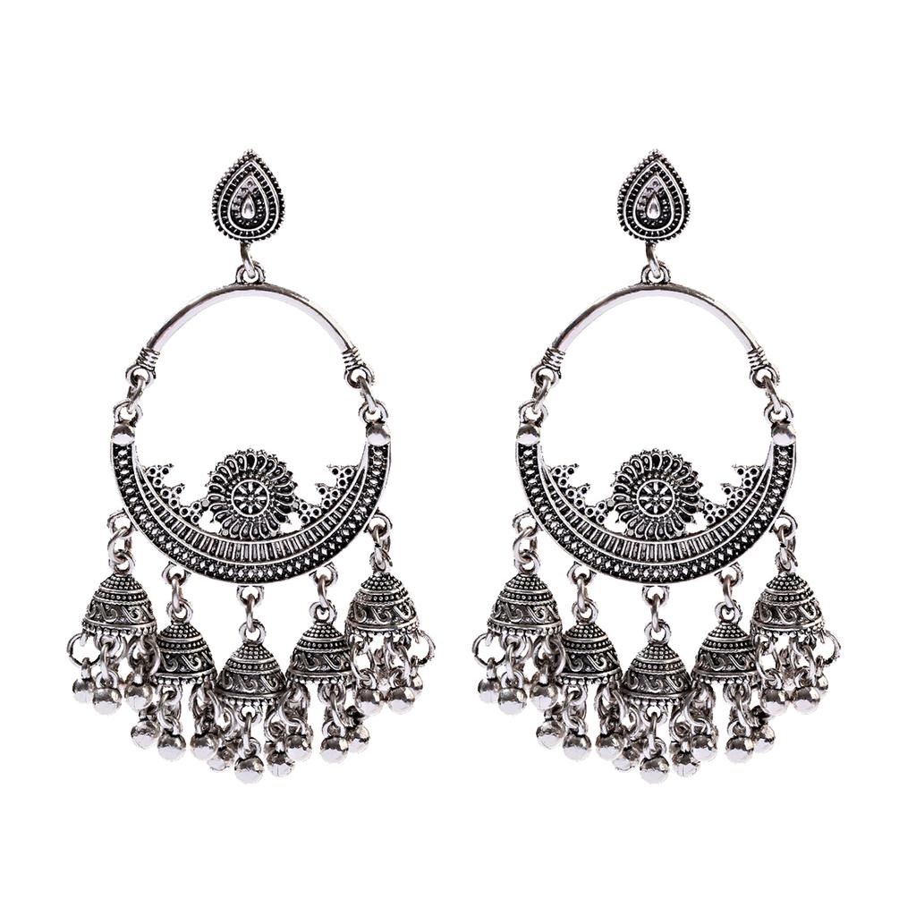 Vintage Etnisk Duskanheng Øredobber Sett For Kvinner Indisk Gypsy Rund Blomst Halskjede Retro Bryllup Zirkon Sett