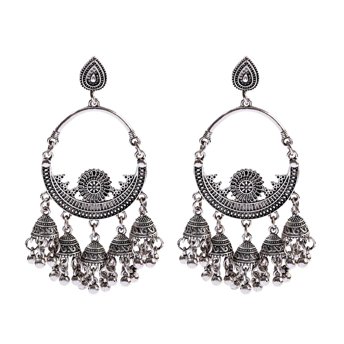 

Вінтажний етнічний набір сережок-підвісок з китицями для жінок, індійський циганський круглий квітковий намисто в стилі ретро, весільний цирконієвий набір