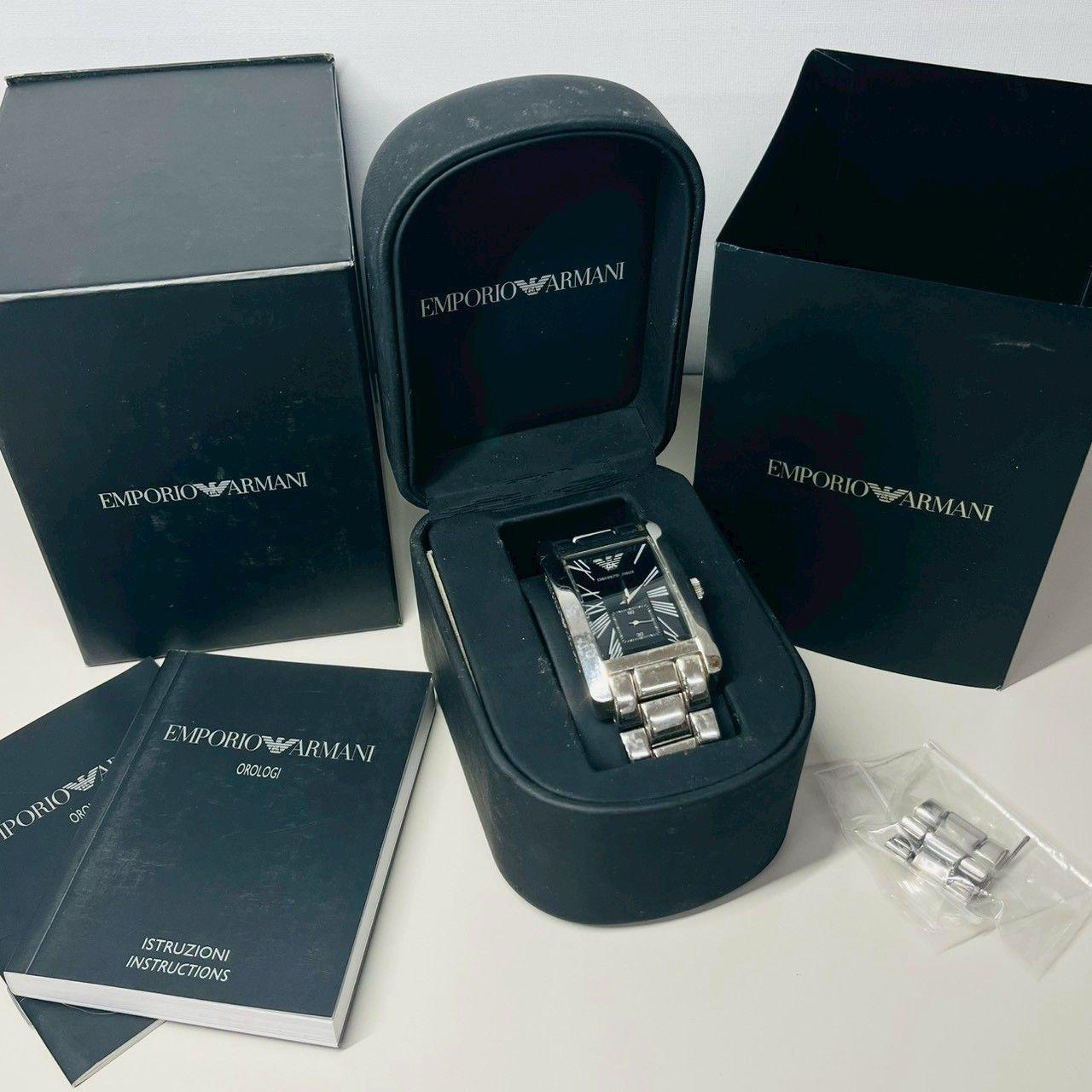 Used [Box and spare pieces included] Emporio Armani AR-0156 Rectangular Men s Watch Silver x Black Dial Smoseco EMPORIO ARMANI Quartz