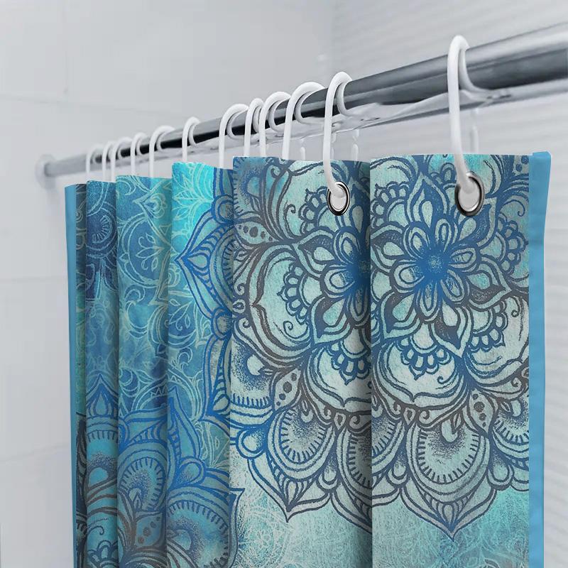 Floral Shower Curtain Blue Botanical Pattern Waterproof Fabric Bathroom Decor Vintage Style Teal Home Textile Artistic Design