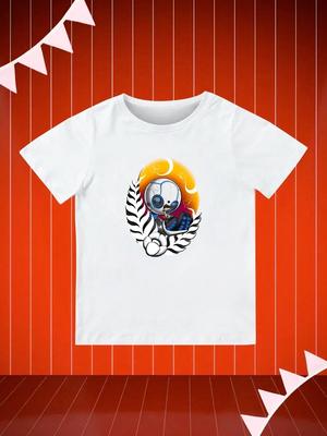 Round Neck Printed Pattern Pullover Short Sleeve Kids Tops Wild Robot