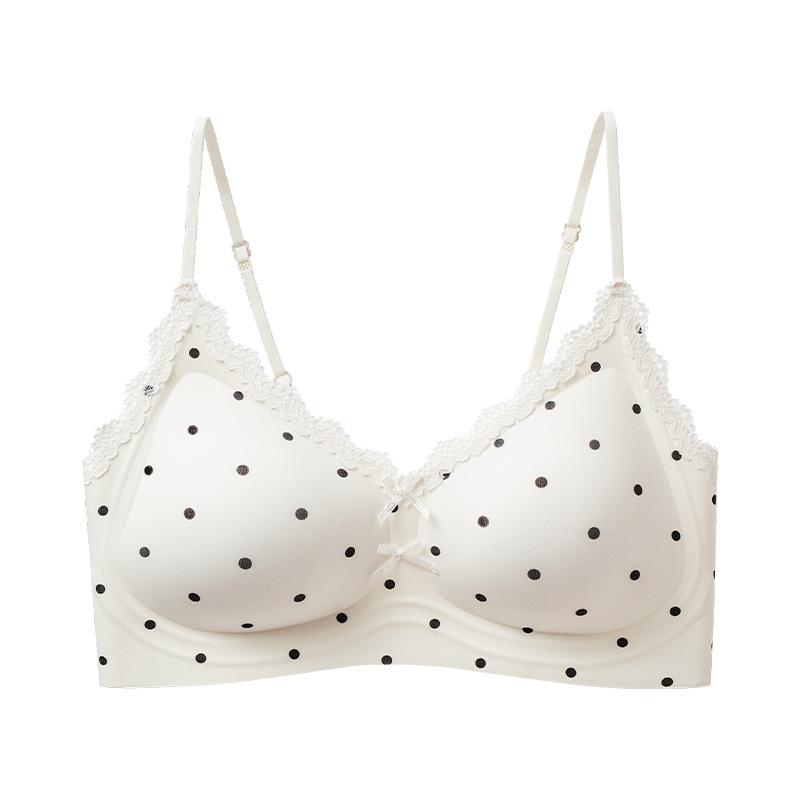 Traceless steel ring polka dot nude underwear women's soft support breathable collection of secondary breasts small chest gathering vest bra cover