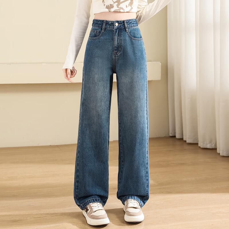 Jeep Women's High-Waist Straight Leg Retro Blue Jeans