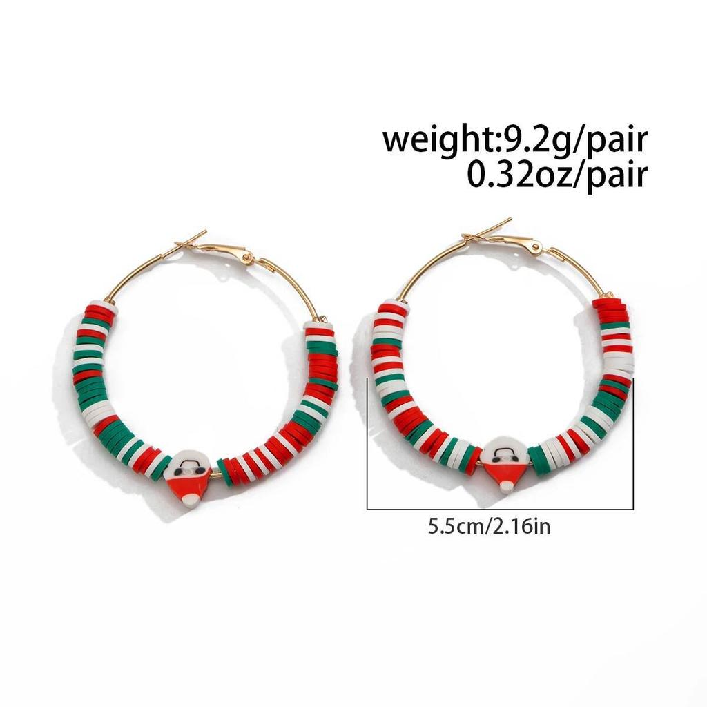 Salircon 10 Styles Romantic Cute Colorful Soft Pottery Hoop Earring Women Fashion Christmas Tree Snowman Series Ear Jewelry Gift
