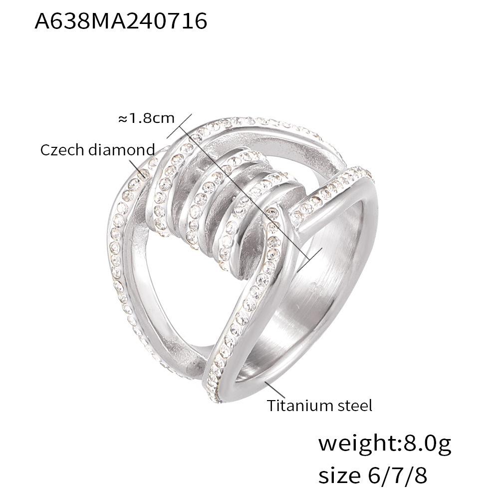 Hepburn Style New Geometric Double-Layer Splicing Ring Titanium Steel Plated 18K Gold Studded With Diamonds Fashion Ring