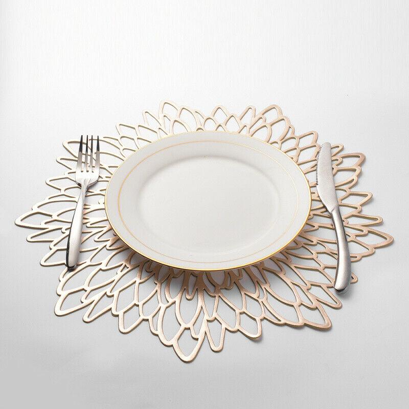 2Pcs  PVC Hollow Insulation Coaster Pads Table Bowl Mat Home Christmas Decor Heat Resistant Flower Shape Placemat for Dining Table