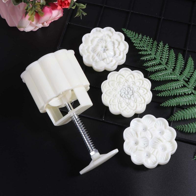Cute FlowerS Shape DIY Pastry Moulds Mooncake Mold Mooncake Mould Hand Pressure Tool Plastic Material Baking Accessories