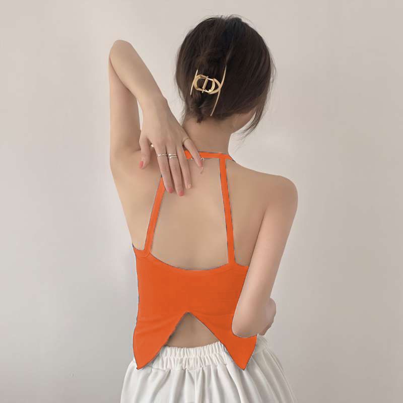 

One-Piece Workout Clothes Top Women Quick-Drying Thin Drawstring Beauty Back Pilates Bra Yoga Vest Sling Sports Underwear BV Orange S