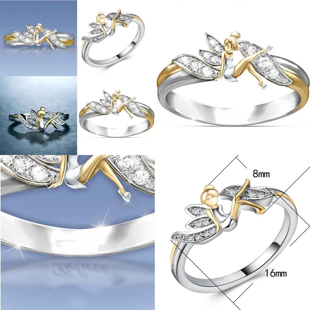 Exquisite Fantasy Flower Fairy Elf Cubic White Gold Plating Two-toned Wedding Ring Jewelry For Women