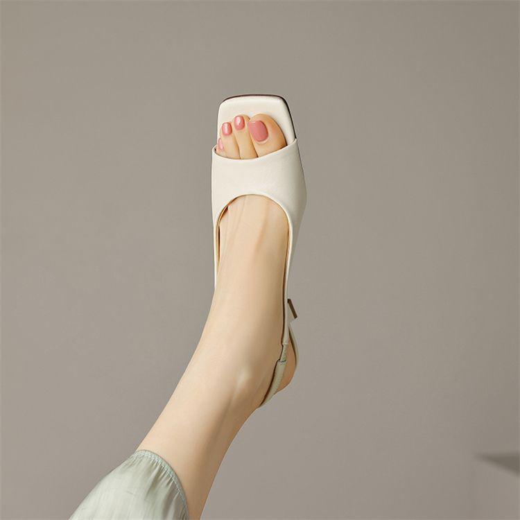 2025 New Treasure of the Town Store! Knock and Wear! Minimalist Milk White Open-toed Kitten Heel High Heels Empty Sandals