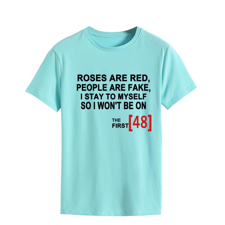 Roses Are Red Women's Loose Round Neck T-Shirt - Short Sleeve, Simple Design, 2021