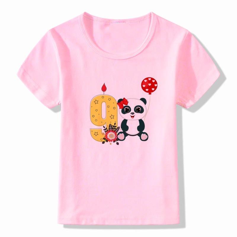 Hotselling Birthday Panda Digital Print Childrens Tshirts Roundneck Shortsleeved Tshirts for Boys and Girls Summer Modal