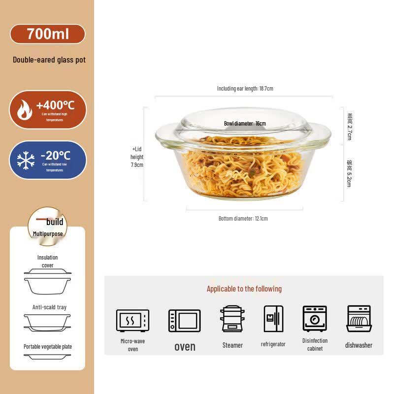 High-Temperature Glass Bowl with Lid