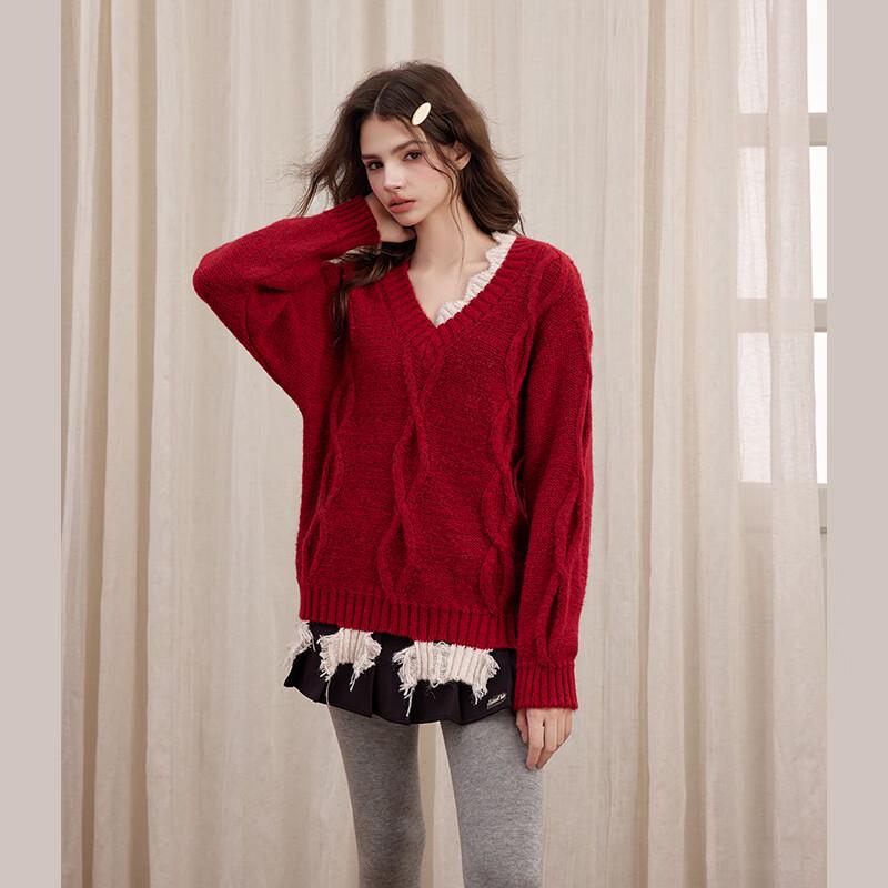UNIFREE Women's Retro Sweet Color Block Tassel Pullover Sweater