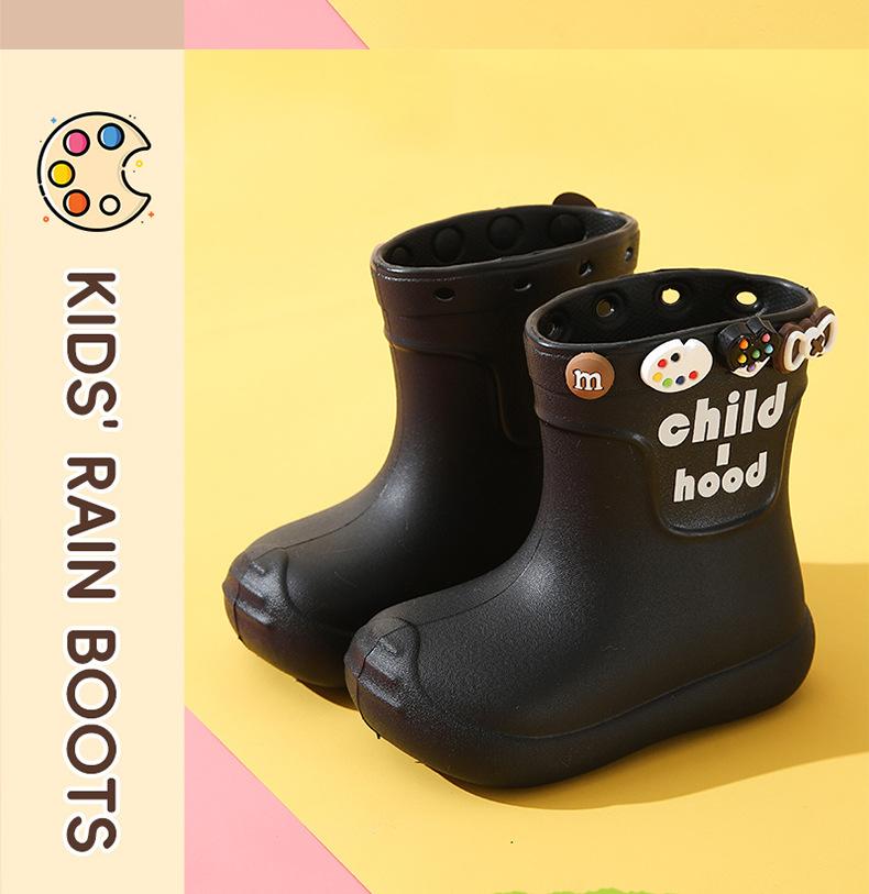 Children's Rain Boots Cute Cartoon Decoration Boys Girls Rain Boots EVA Kids Water Shoes DIY Waterproof Shoes
