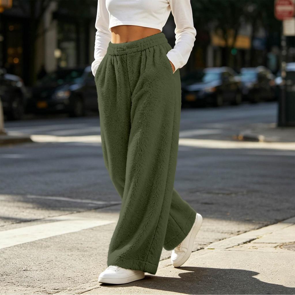 Women's Casual Plush Wide Leg Pants with Soft for and Everyday Wear