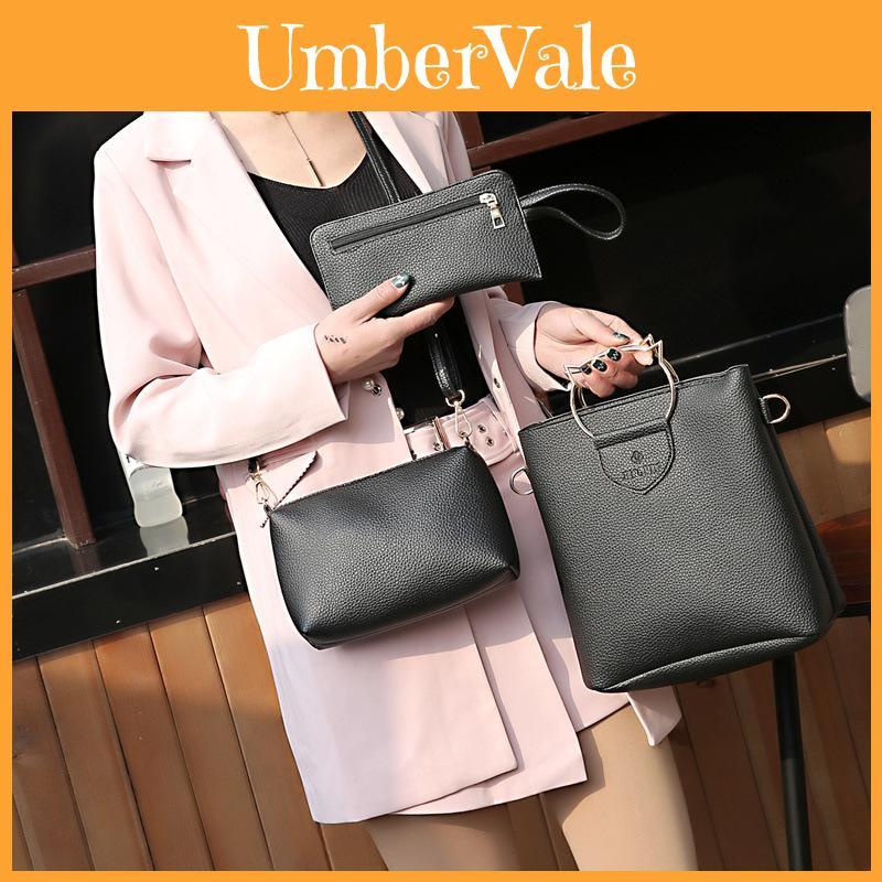 Korean Creative European And American Simple Cat Iron Handbag Three-piece Set Soft Pu Material