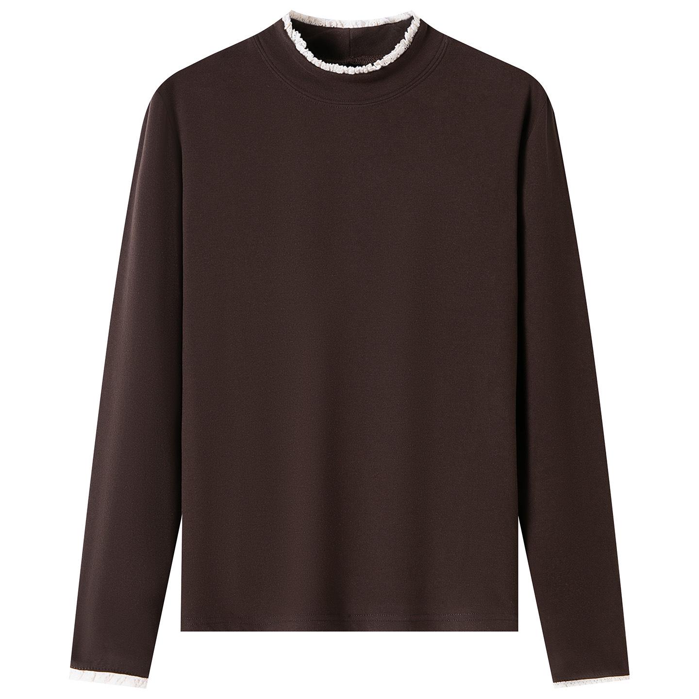 

Women s Slim Fit Velvet Ruffle Collar Top - Spring 2026 Warm Long Sleeve Large кавовий