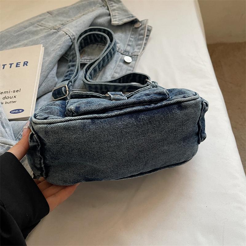 Borsa a tracolla in denim da donna, alla moda, per tutti i giorni, con tasca frontale, stile casual, borsa a mano