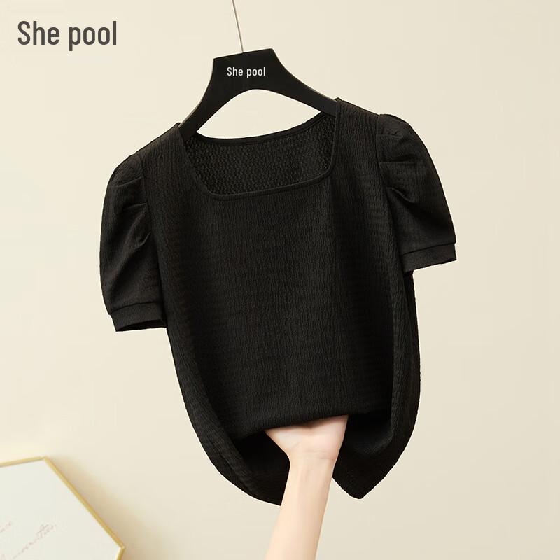 Women s Square Neck Puff Sleeve T-Shirt L