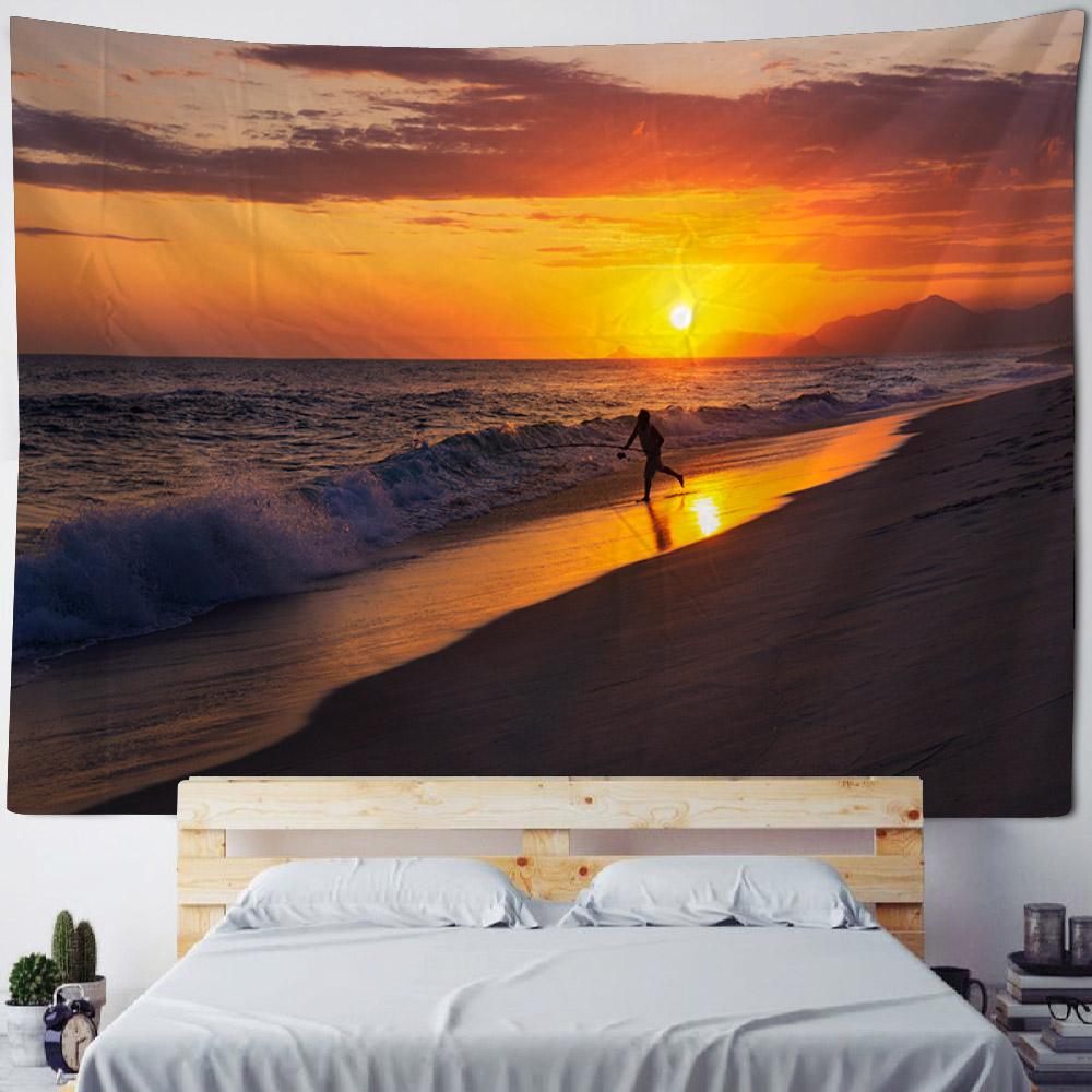 Oceano, Alba, Tramonto, Paesaggio a Telaio, Grande Appeso da Parete, Decorazione da Parete Hippie, Tessuto di Sfondo, Decorazione Artistica per la Casa