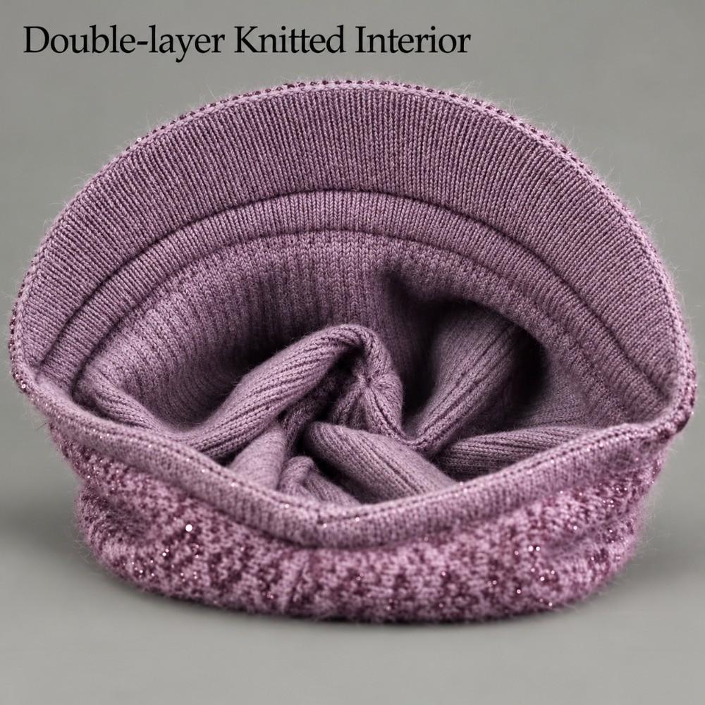 Short Brim Design Winter Brimmed Hat Fleece Lined Beanie Senior Women Daily Wear