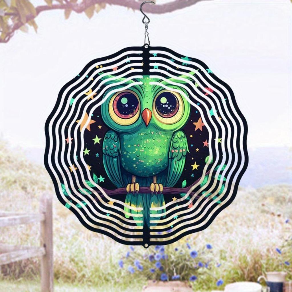 Starry Sky Owl Wind Chime Outdoor Garden Decor Metal Wind Powered Rotating Hanging Ornament with 360 Swivel Hook Easy Install No Electricity Needed