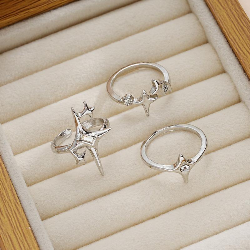 Cold Wind Starlight Inlaid Zircon Open Ring Set Handicraft Soul Collision Trendy Jewelry Accessories 2024
