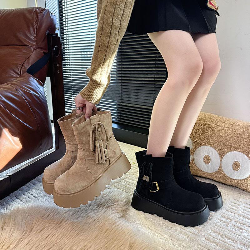 European matte soft leather big head versatile platform Martin boots women's 2025 autumn fashion heightening short boots locomotive boots